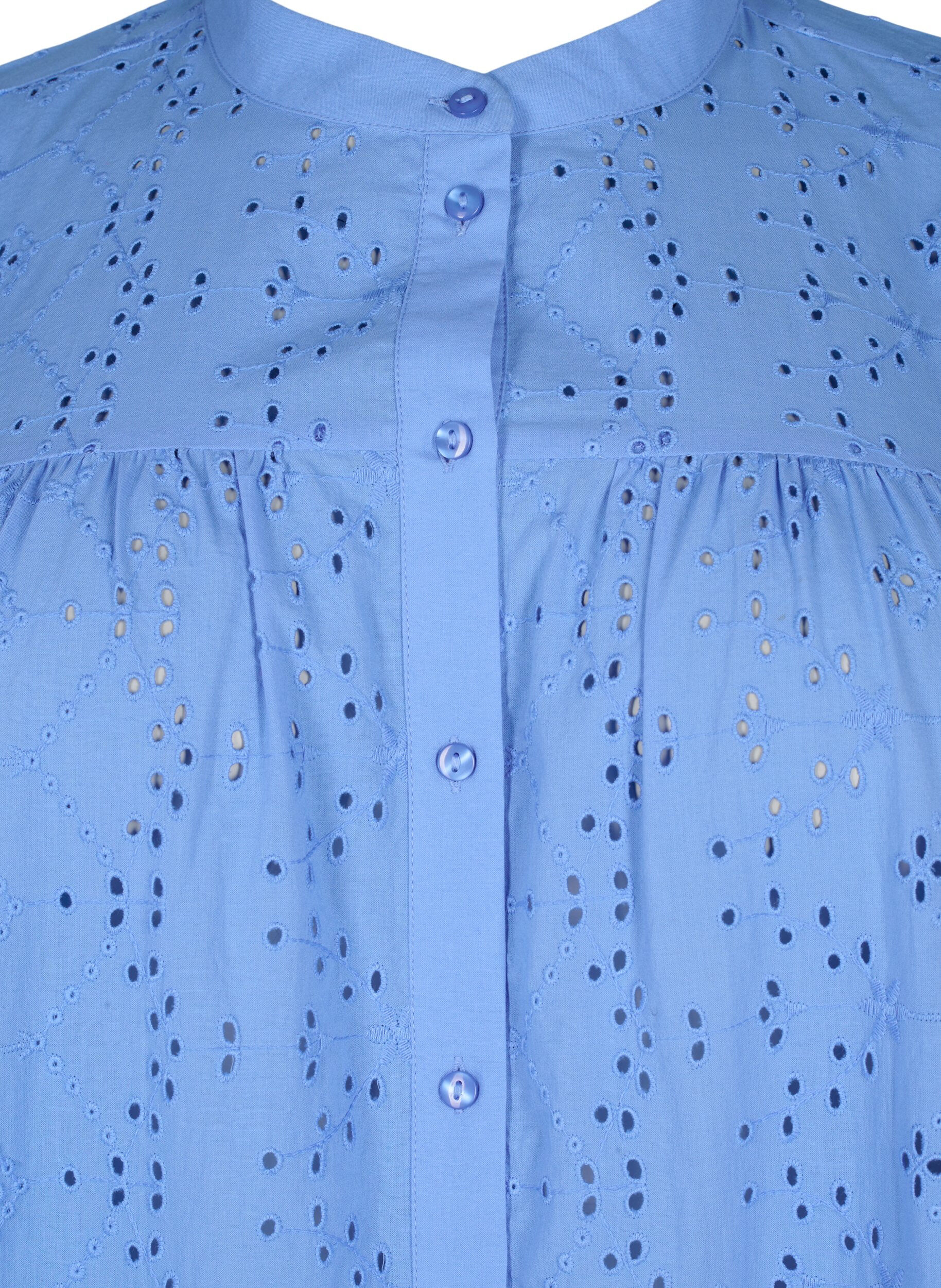 Zizzi Broderi anglaise skjortekjole i bomuld, Marina, Packshot image number 2