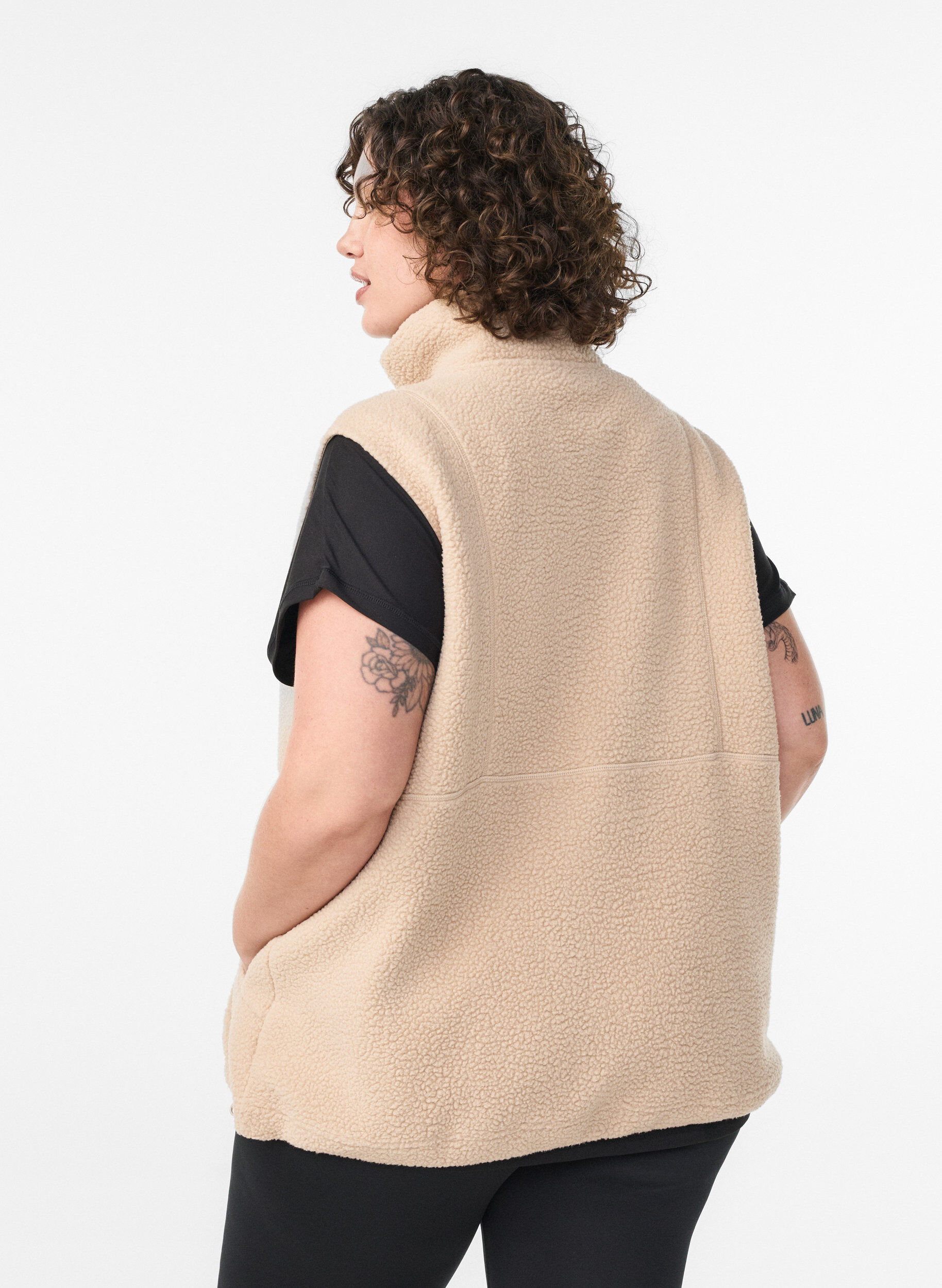 Zizzi Teddyvest med lommer, Beige, Model image number 2
