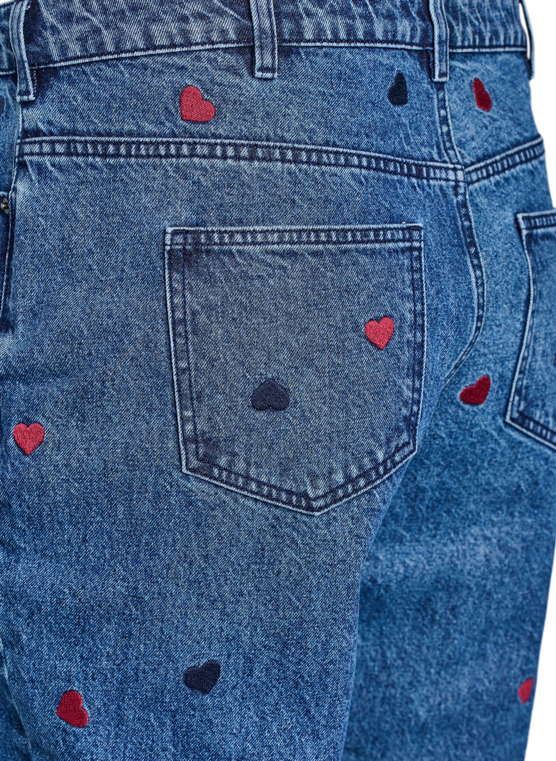 Zizzi Mille mom fit jeans med broderi, Bl&aring;, Packshot image number 3