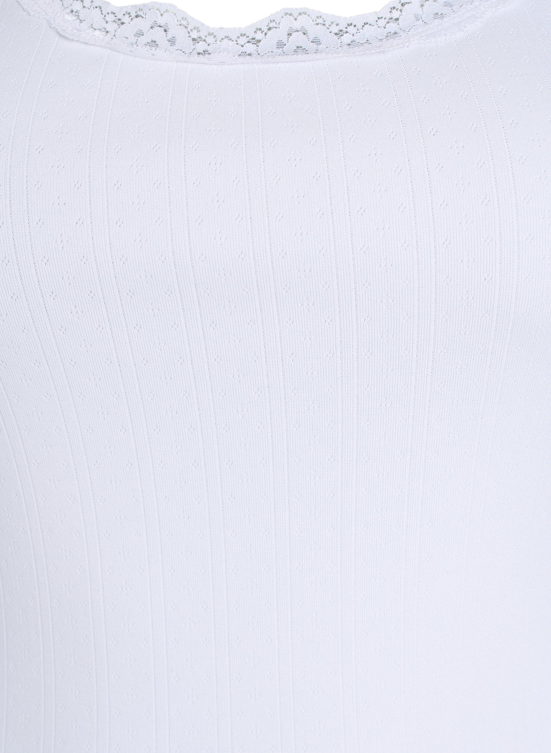 Zizzi Tanktop med blondekanter og hulm&oslash;nster, Hvid, Packshot image number 2