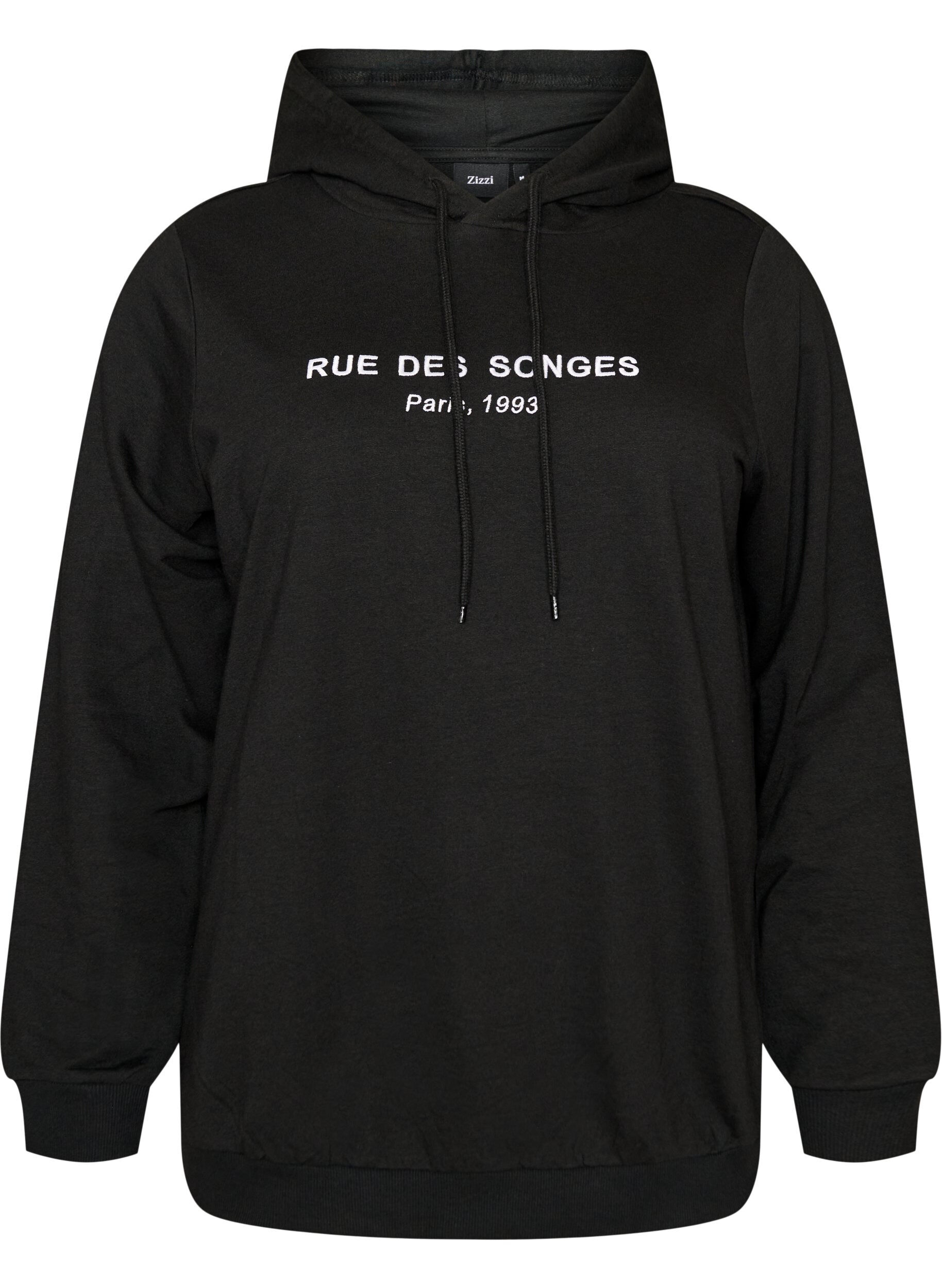 ZizziSweatshirt med h&aelig;tte og print, Sort, Packshot image number 0