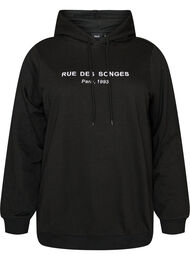 Sweatshirt med h&aelig;tte og print, Sort