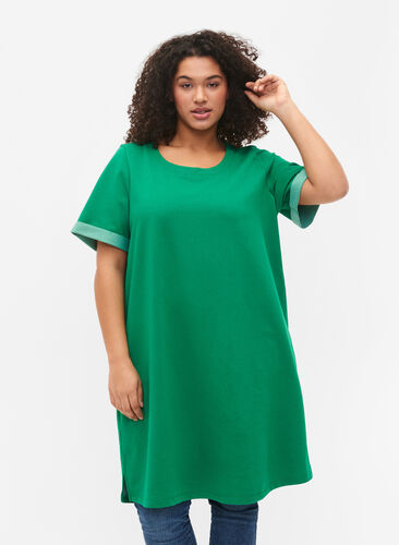 Sweatkjole med korte ærmer og slids, Jolly Green, Model image number 0