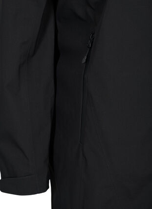 Lang skaljakke med lommer og hætte, Black w/Black, Packshot image number 3