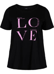 Bomulds t-shirt med print, Black Cyclamen LOVE