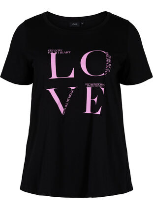 Bomulds t-shirt med print, Black Cyclamen LOVE, Packshot image number 0