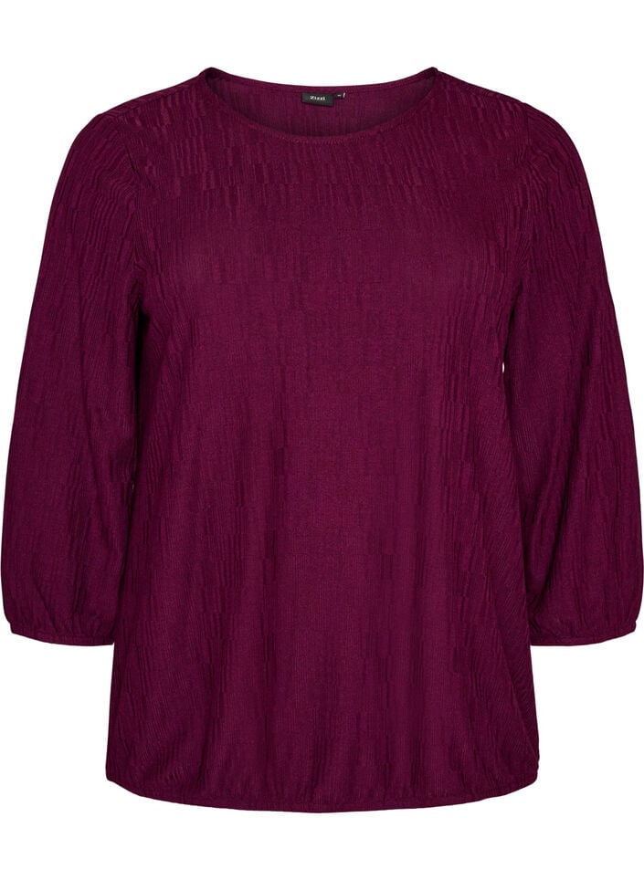Bluse med struktur og 3/4 &aelig;rmer, Lilla, Packshot image number 0