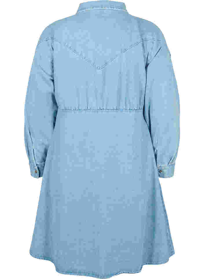Denimkjole med knapper og lange ærmer, Light blue denim, Packshot image number 1