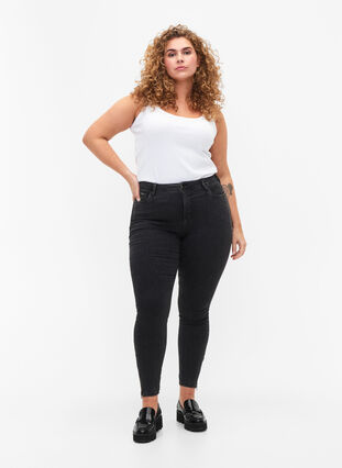 Cropped Amy jeans med lynlås, Grey Denim, Model image number 3