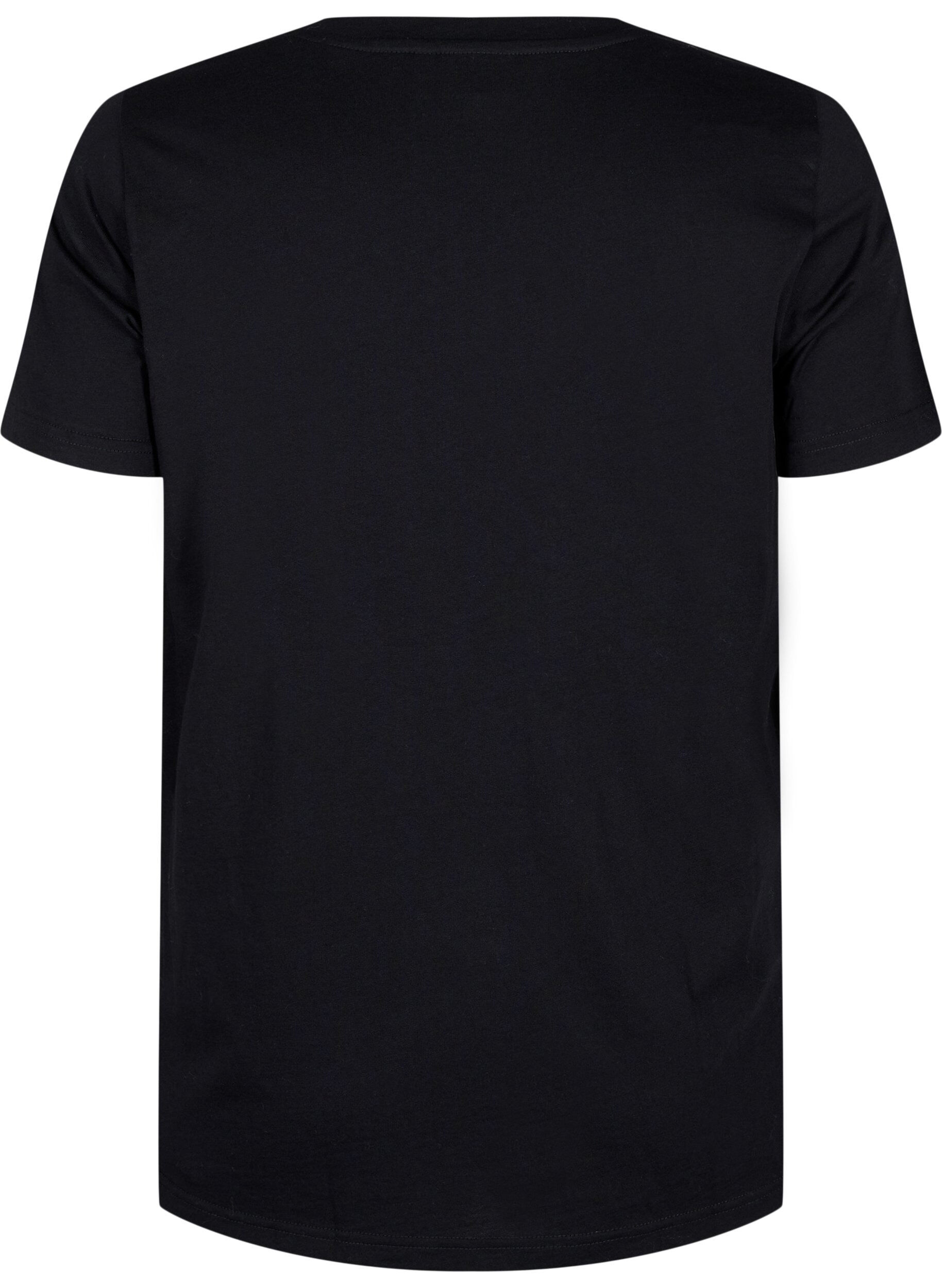 Zizzi Bomulds t-shirt med rhinesten motiv, Black w. Dream, Packshot image number 1