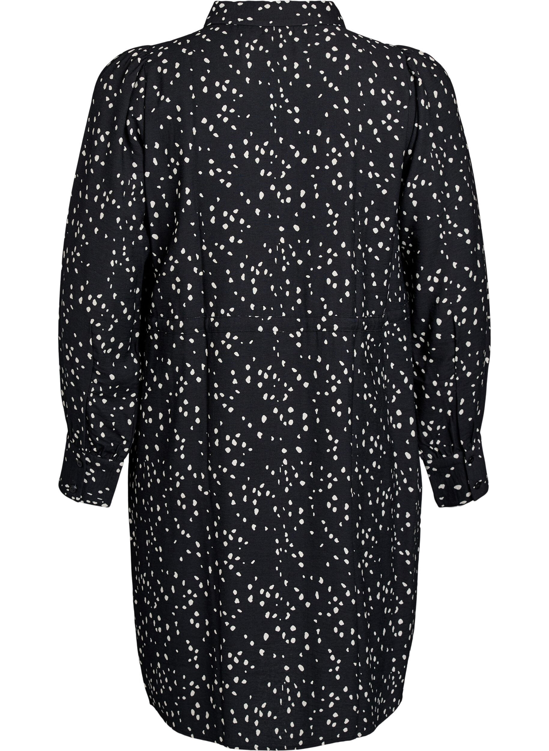 Zizzi Skjortekjole med bindeb&aring;nd og print, Sort, Packshot image number 1