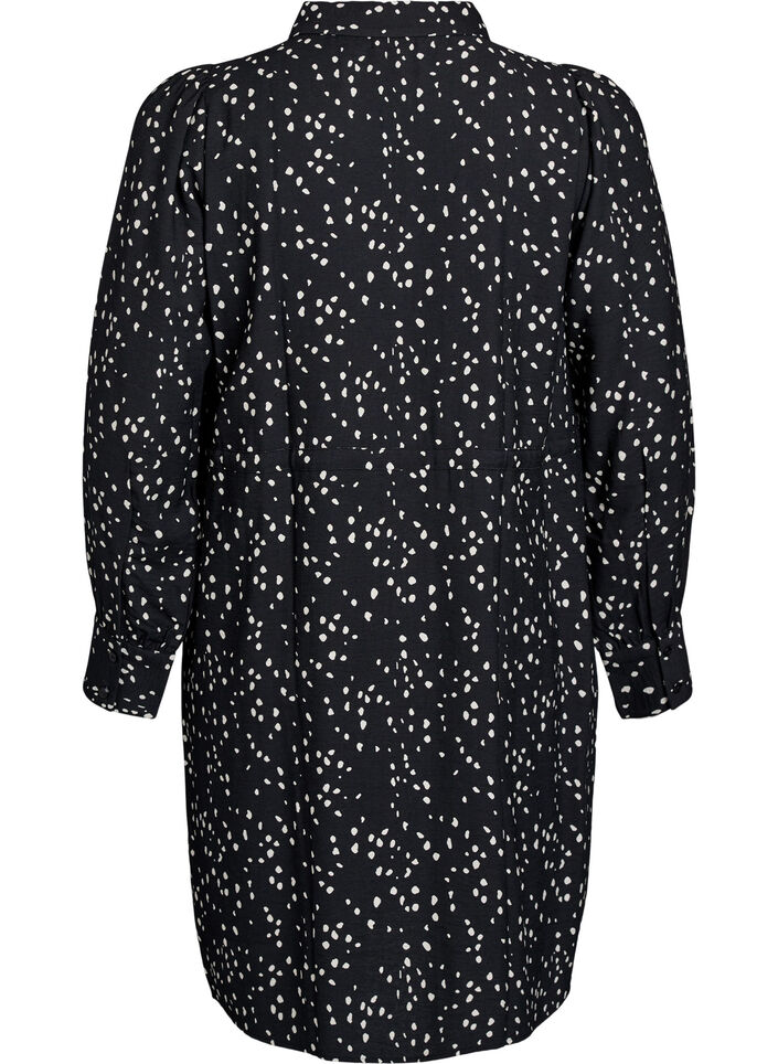 Skjortekjole med bindebånd og print, Sort, Packshot image number 1