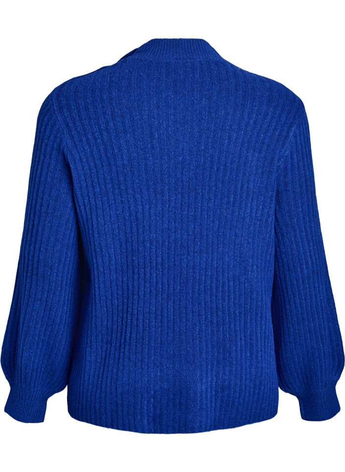 Ribstrikket sweater med ballon&aelig;rmer og knapper, Bl&aring;, Packshot