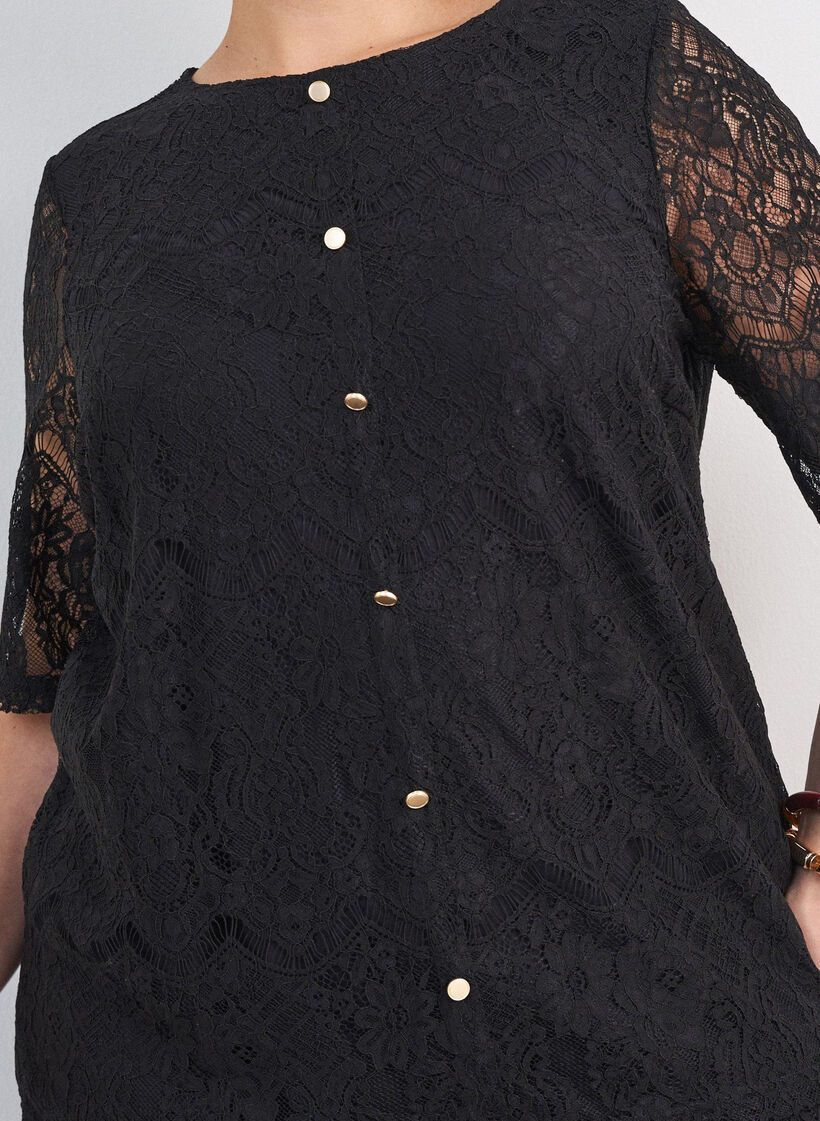 Blondebluse med dekorative knapper, Sort, Model image number 3