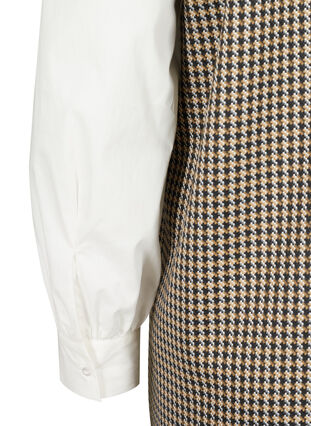 Langærmet skjortetunika i print med stor krave, Houdsthooth, Packshot image number 3