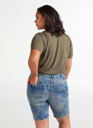 Denim shorts med høj talje, Light blue denim, Model image number 1