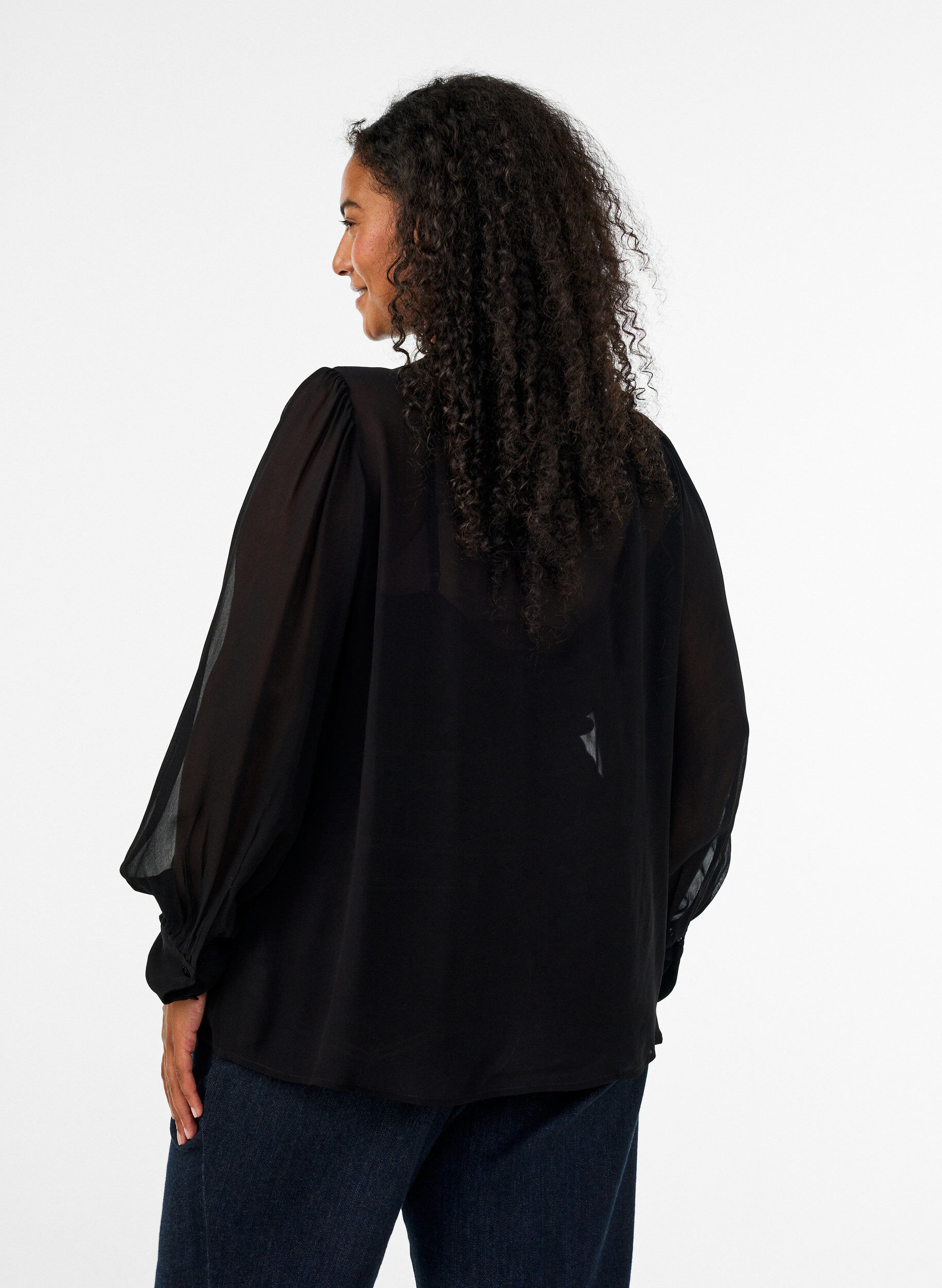 ZizziSkjortebluse i viskose med fl&aelig;sekrave, Sort, Model image number 2