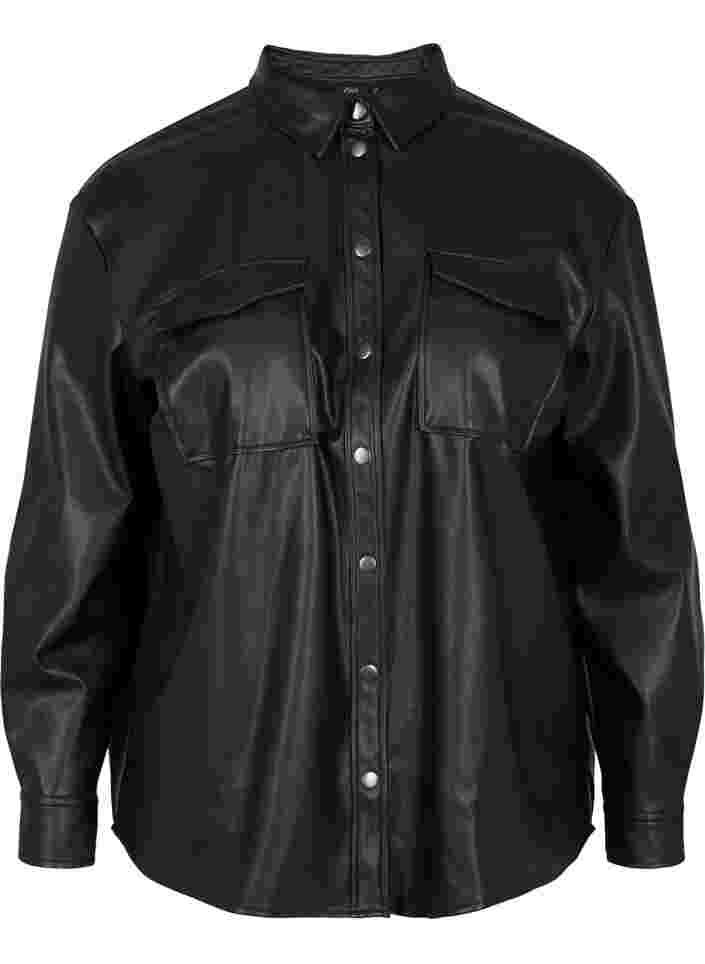 Skjorte i imiteret læder, Black, Packshot image number 0