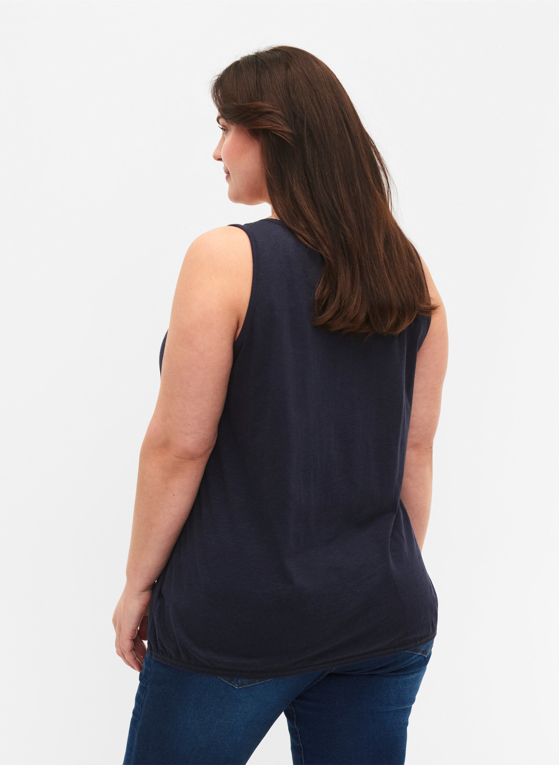 Zizzi Bomuldstop med blondekant, Navy Blazer, Model image number 1