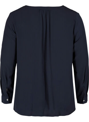 Langærmet bluse med v-udskæring og knapper, Navy Blazer, Packshot image number 1