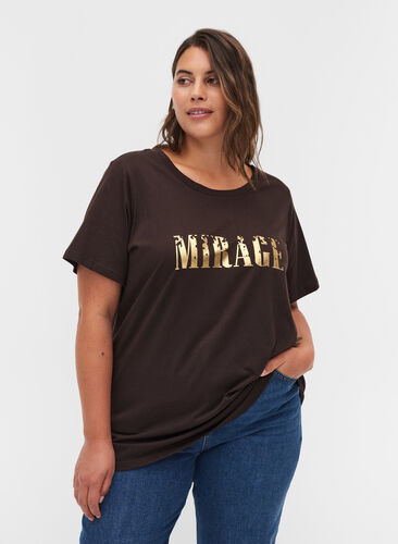 T-shirt med tryk i økologisk bomuld, Molé, Model image number 0