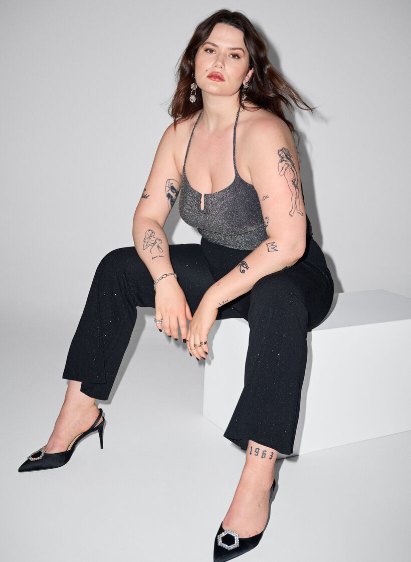 Sølvfarvet ærmeløs top, Black Silver, Image image number 0