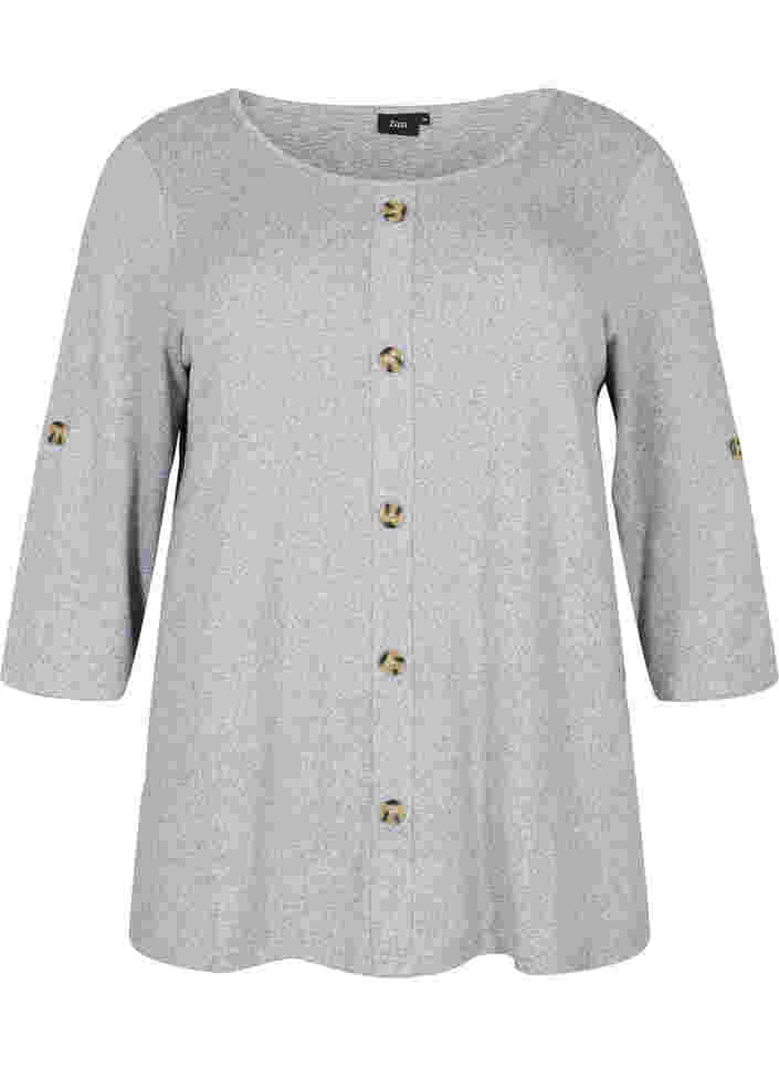 Bluse med knapper og 3/4 ærmer, Ivy Green Melange, Packshot image number 0