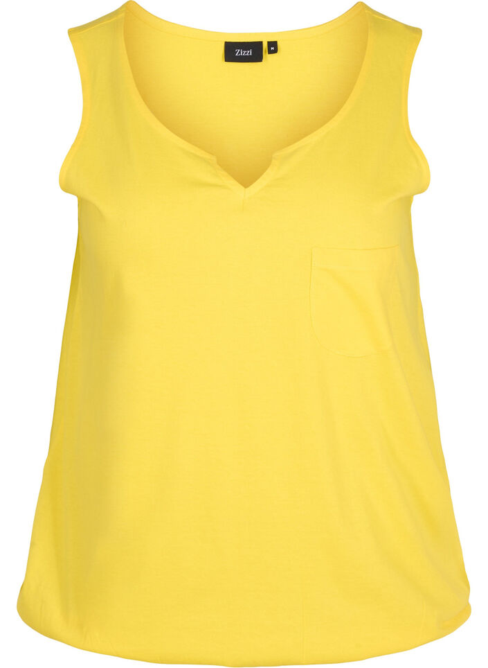 Bomulds top med elastik i bunden, Primrose Yellow, Packshot image number 0