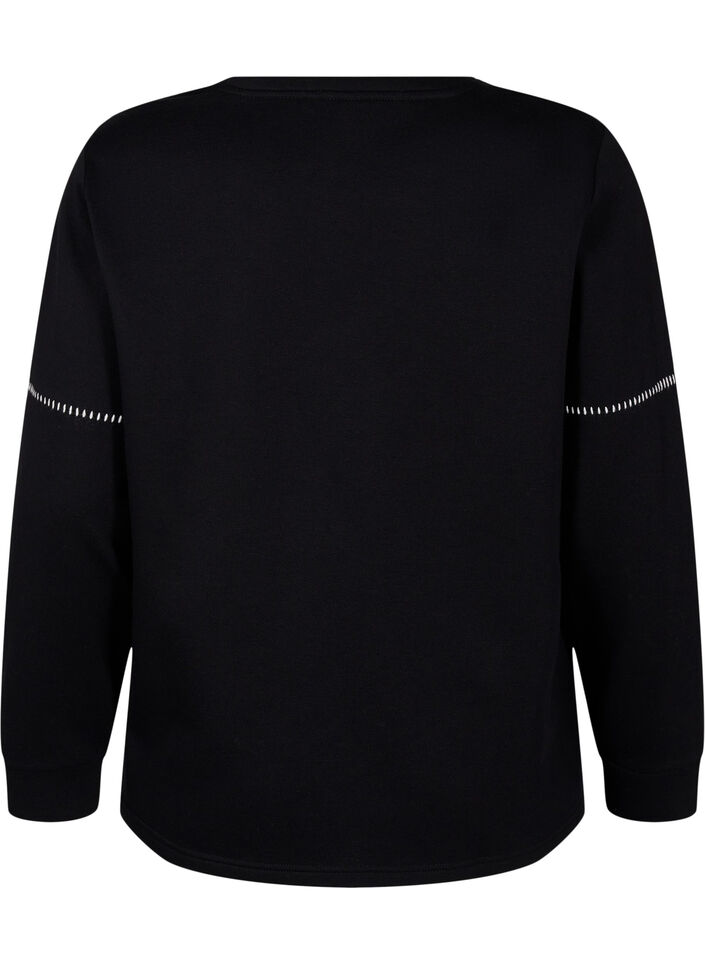 Sweatshirt med kontrastsyninger, Black, Packshot image number 1