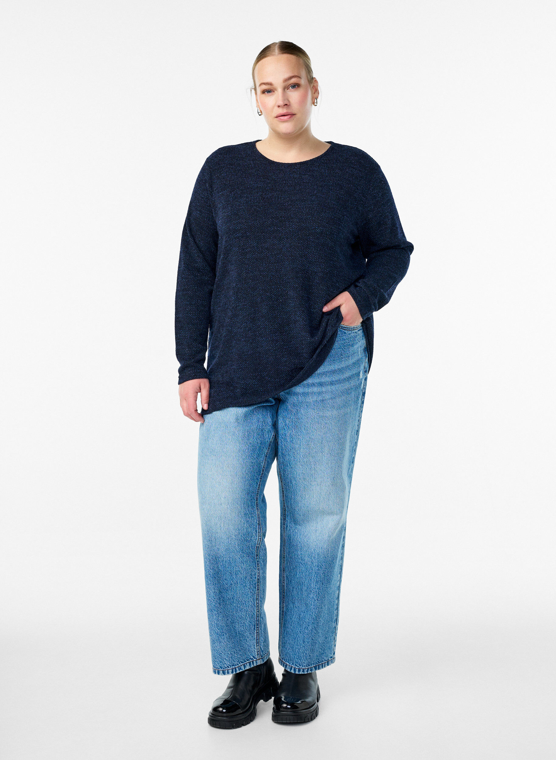 ZizziLang&aelig;rmet bluse med struktur, Bl&aring;, Model image number 1