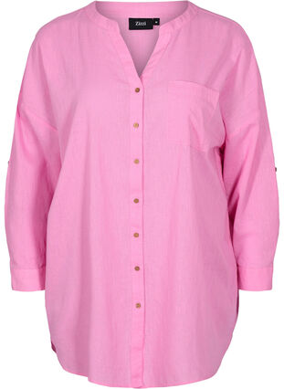 Skjortebluse med knaplukning, Begonia Pink, Packshot image number 0