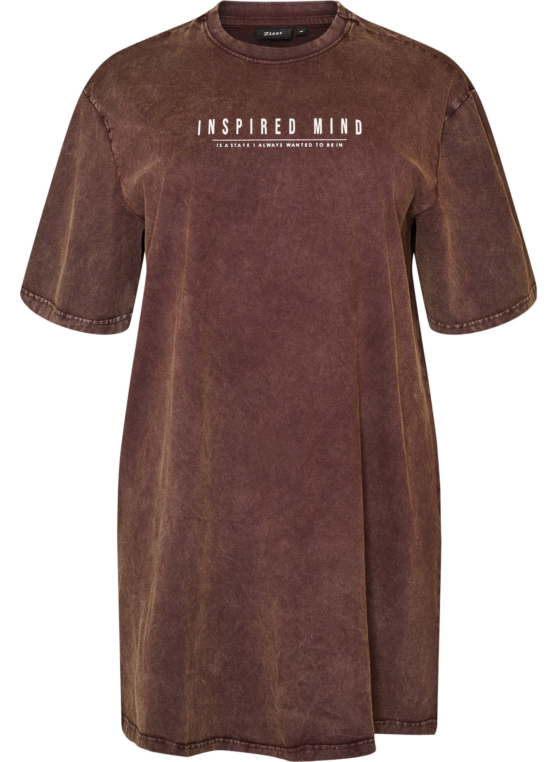 ZizziL&oslash;s T-shirtkjole med vasket look, Brun, Packshot image number 0