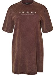 L&oslash;s T-shirtkjole med vasket look, Brun