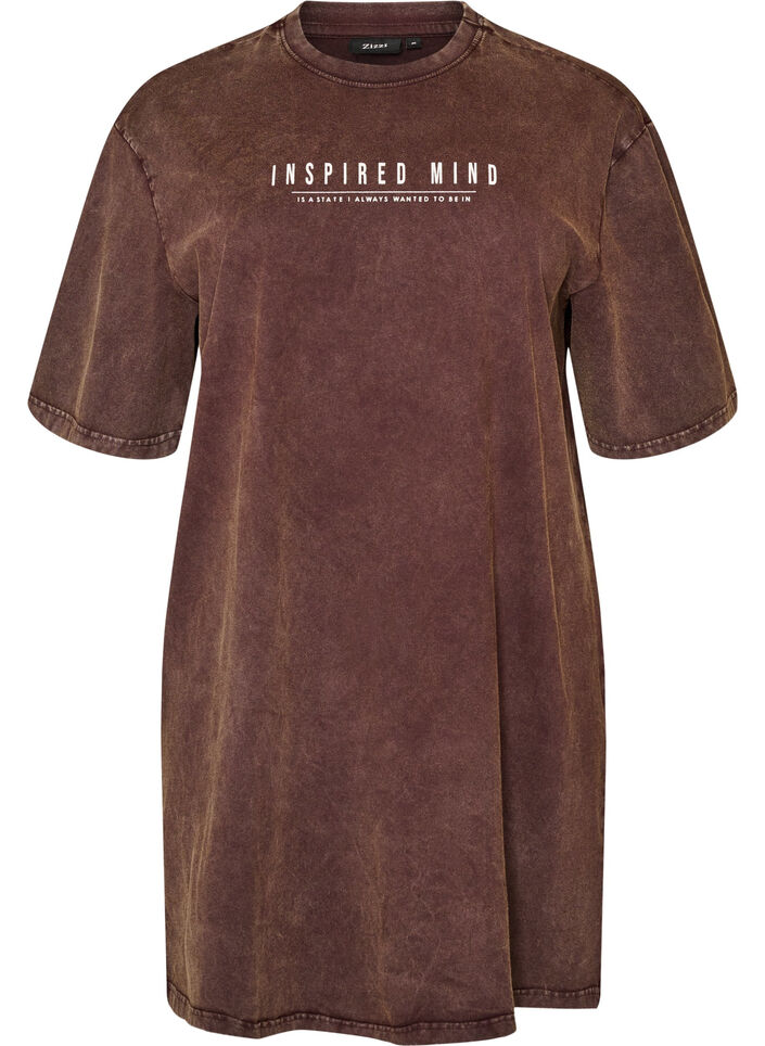 L&oslash;s T-shirtkjole med vasket look, Brun, Packshot image number 0