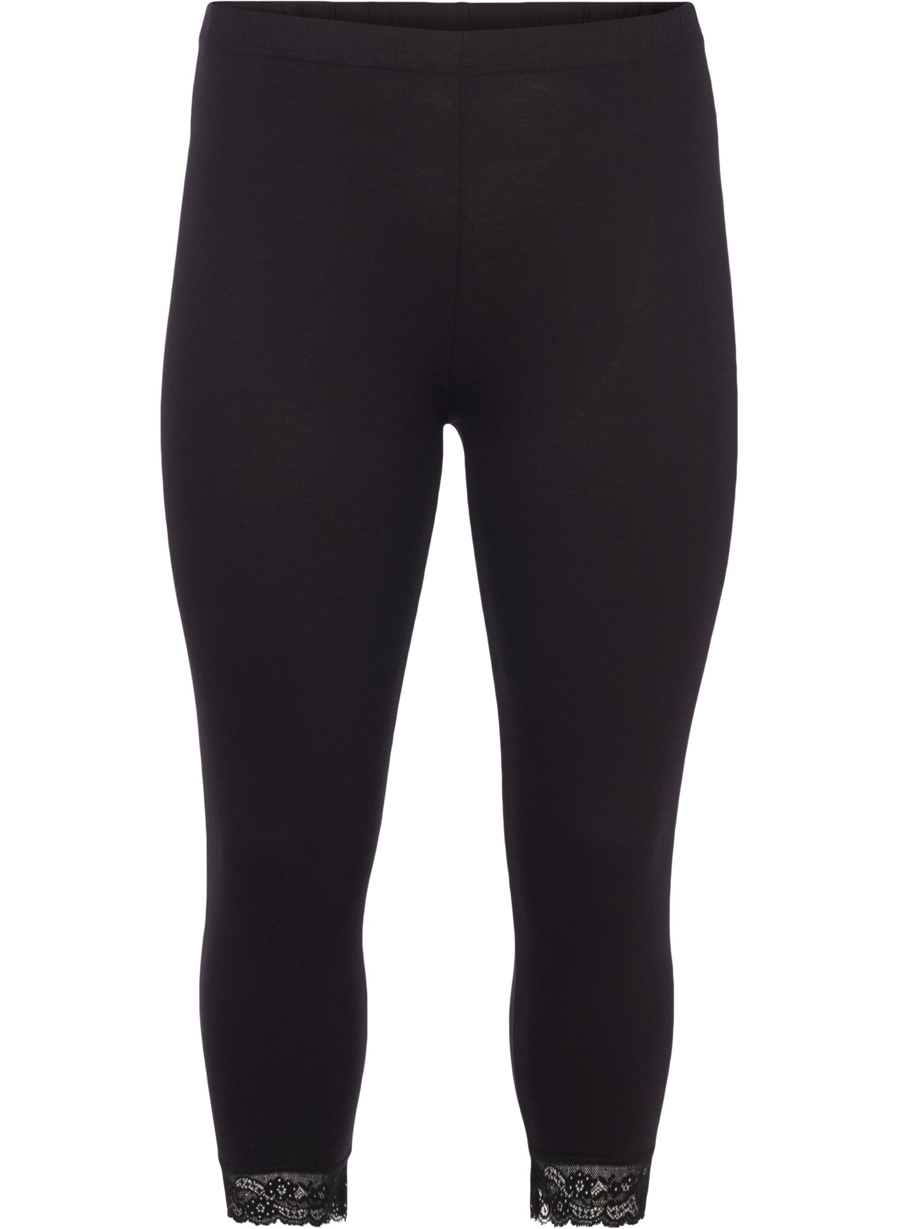 Zizzi Basis 3/4 leggings med blondekant, Black, Packshot image number 0