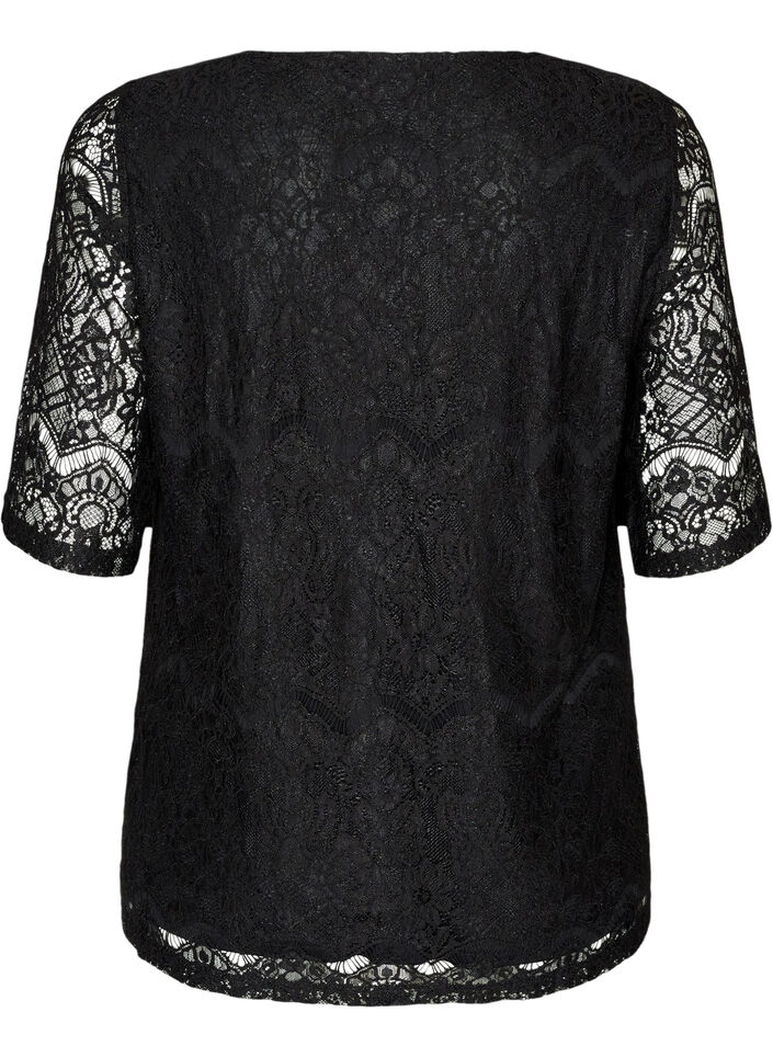 Blondebluse med dekorative knapper, Sort, Packshot image number 1