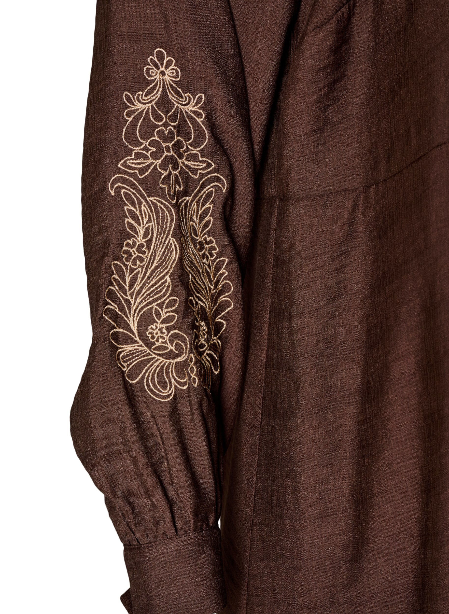 ZizziViskosekjole med broderi og fl&aelig;selag, Brun, Packshot image number 3