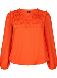 Langærmet bluse med flæsedetaljer, Orange.com