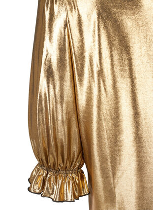 Shiny bluse med 3/4 pufærmer, Gold, Packshot image number 3