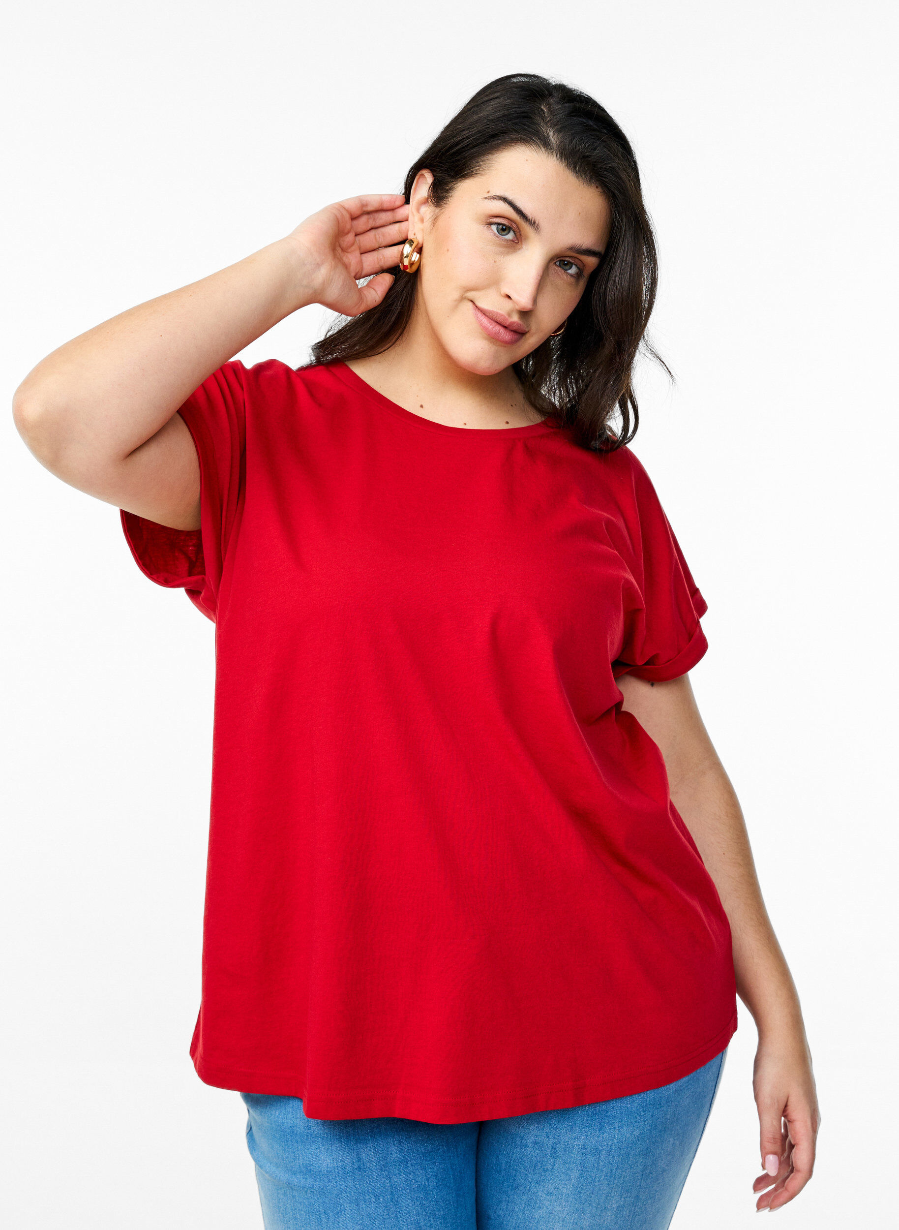 ZizziKort&aelig;rmet t-shirt i bomuldsblanding, R&oslash;d, Model image number 0