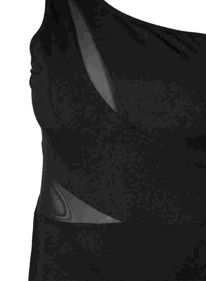 One-shoulder badedragt med mesh, Black, Packshot image number 2