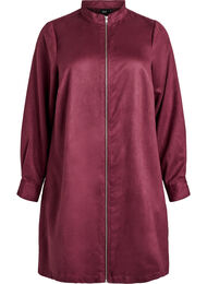 Lang skjorte i imiteret ruskind med lynlås, Rød