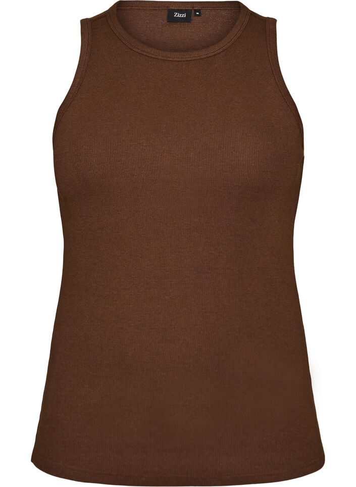 Ribtop i bomuld med h&oslash;j hals, Brun, Packshot image number 0