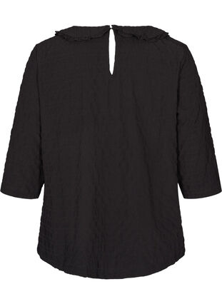 Ternet bluse med 3/4 ærmer og flæsekrave, Black, Packshot image number 1