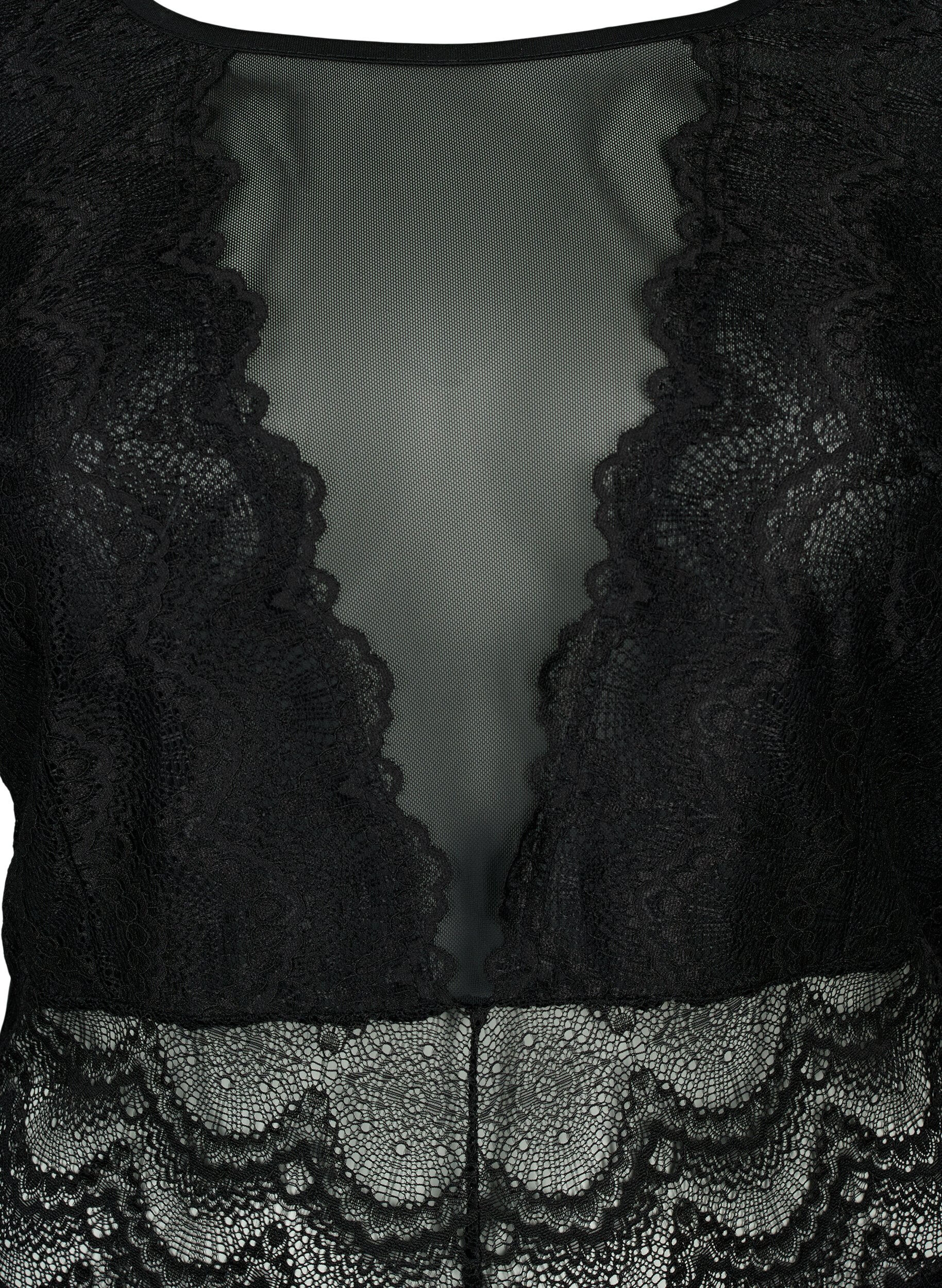 Zizzi Bodystocking med blonder og mesh, Black, Packshot image number 2