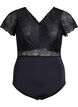 Bodystocking med blonder og korte ærmer, Sort, Packshot image number 0