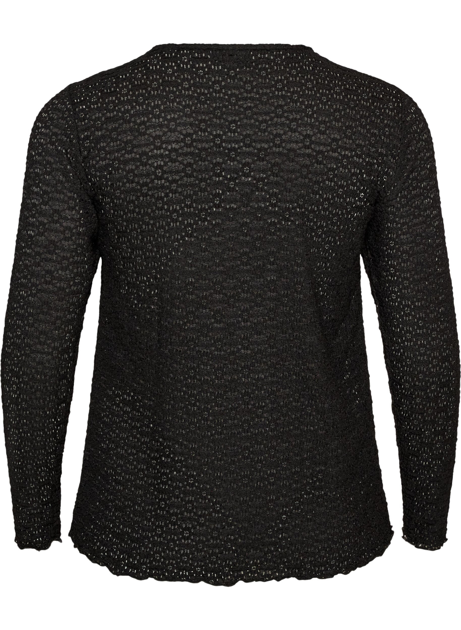 ZizziBluse med hulm&oslash;nster og lange &aelig;rmer, Sort, Packshot image number 1