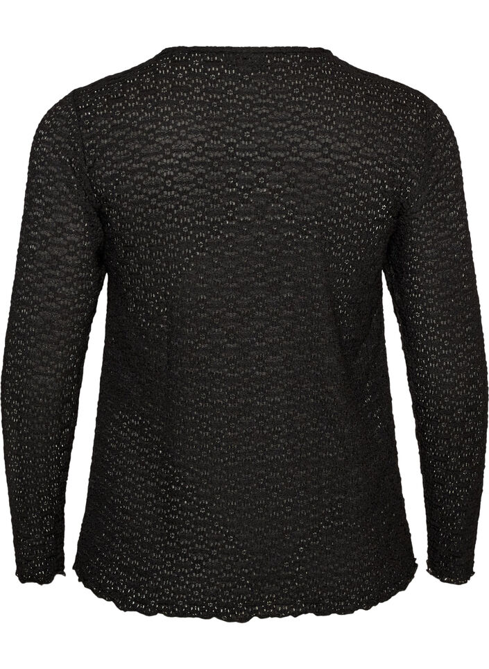 Bluse med hulm&oslash;nster og lange &aelig;rmer, Sort, Packshot image number 1