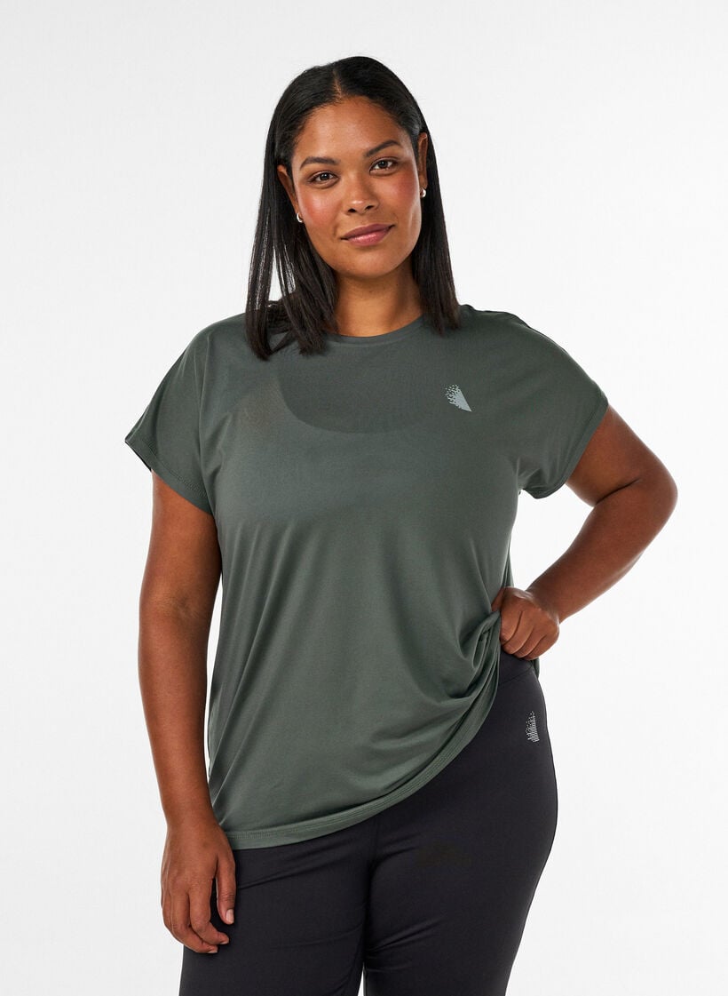 Ensfarvet tr&aelig;nings t-shirt, Gr&oslash;n, Model image number 0