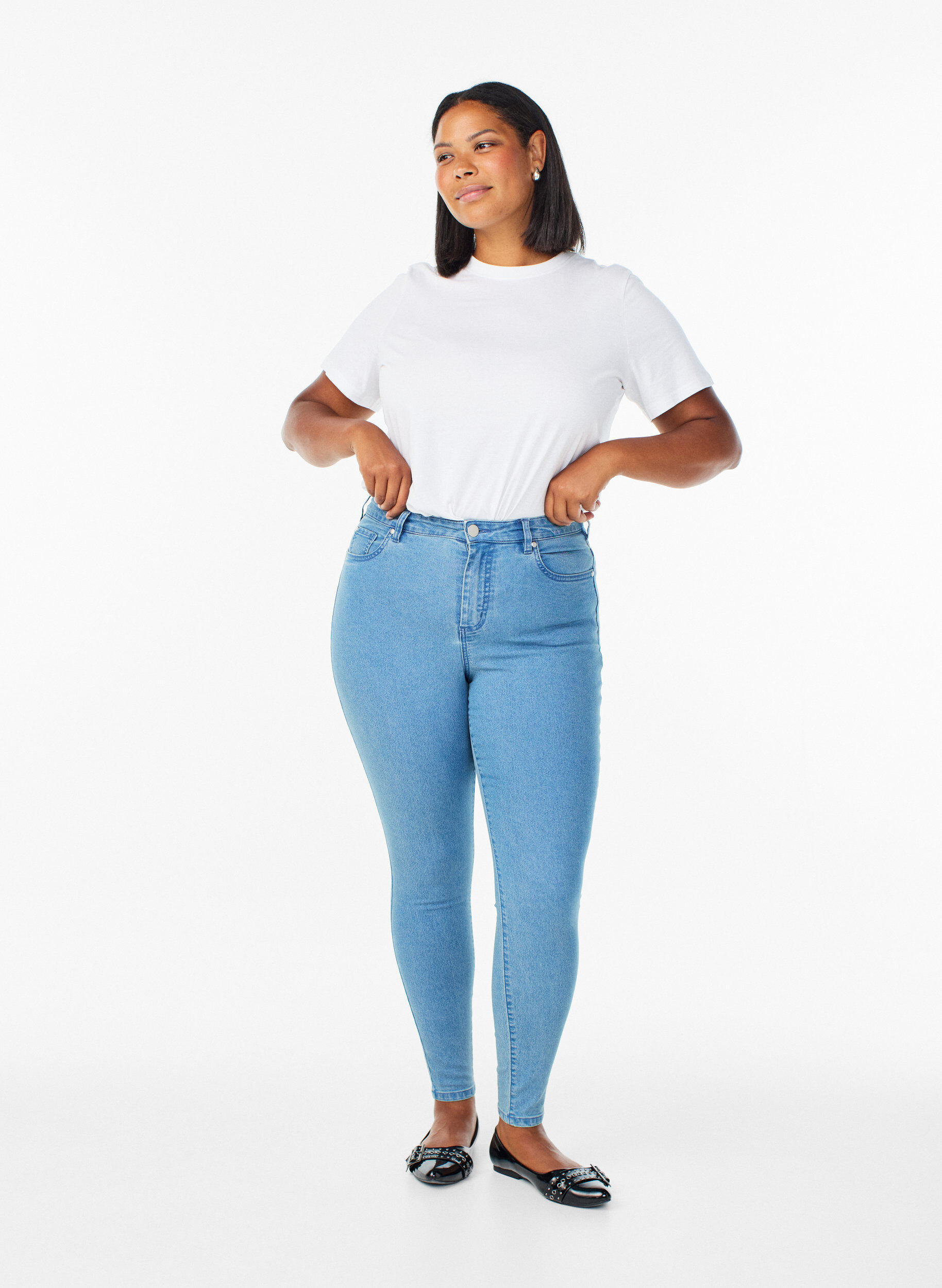 Amy jeans med h&oslash;j talje og super slim fit, Bl&aring;, Model